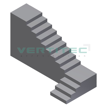 Escalera con tramo recto reducido, curva de 90º y tramo recto